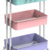 Simple Houseware Heavy Duty 3-Tier Metal Utility Rolling Cart, Multicolor