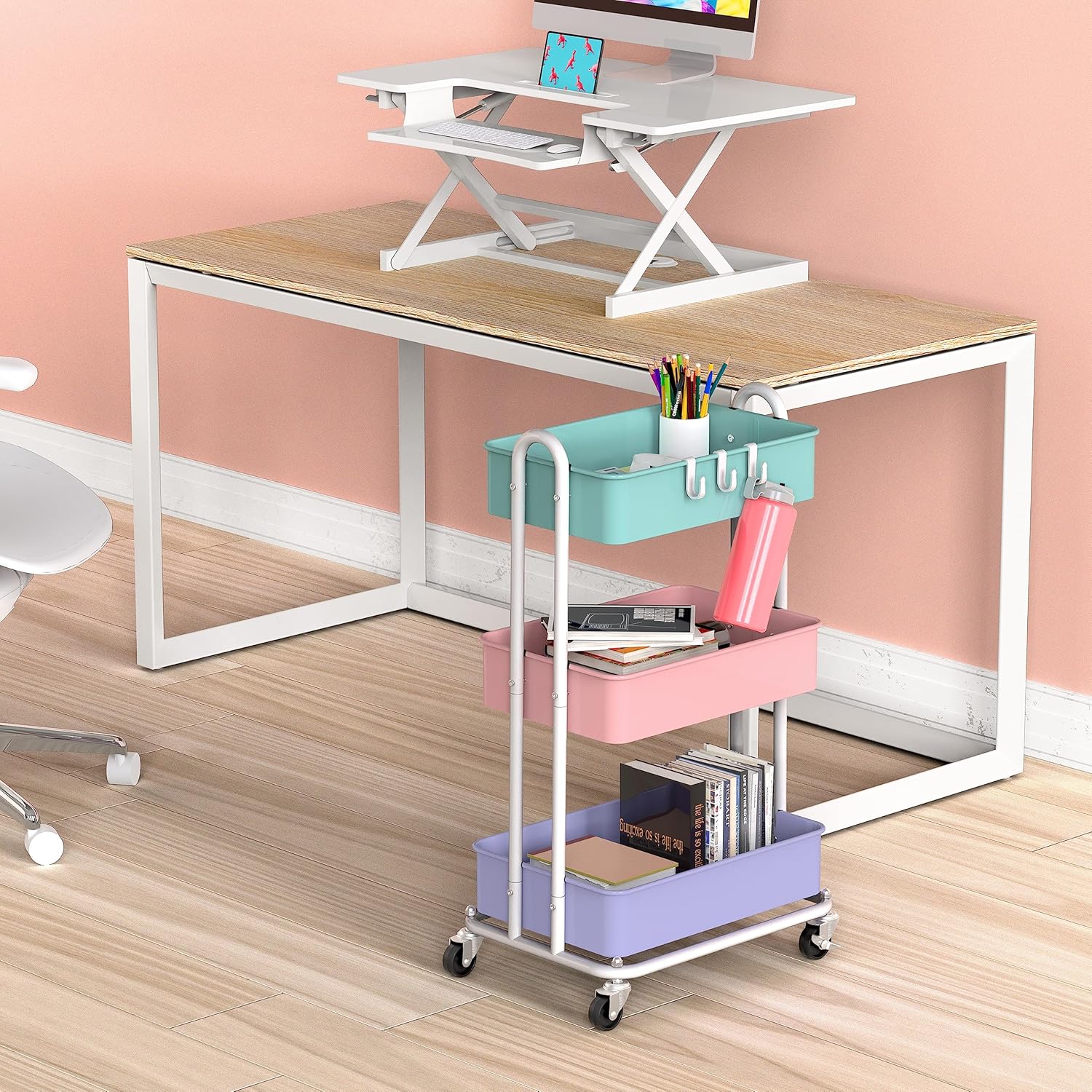 Simple Houseware Heavy Duty 3-Tier Metal Utility Rolling Cart, Multicolor1
