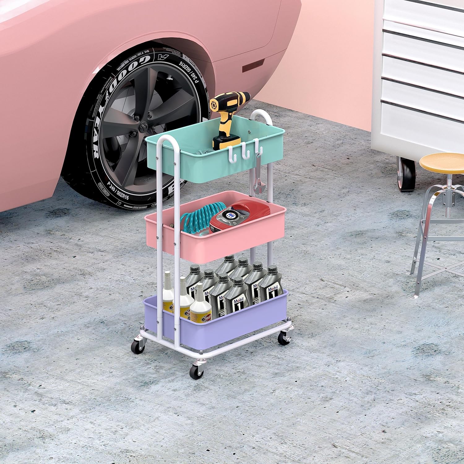 Simple Houseware Heavy Duty 3-Tier Metal Utility Rolling Cart, Multicolor3