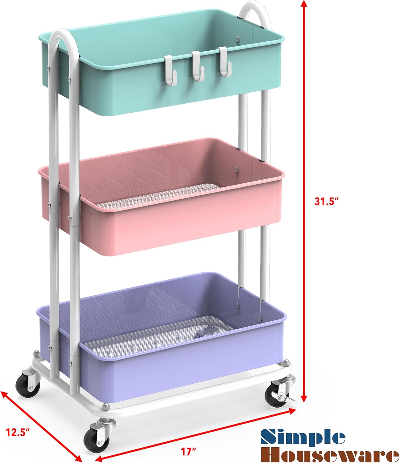 Simple Houseware Heavy Duty 3-Tier Metal Utility Rolling Cart, Multicolor6