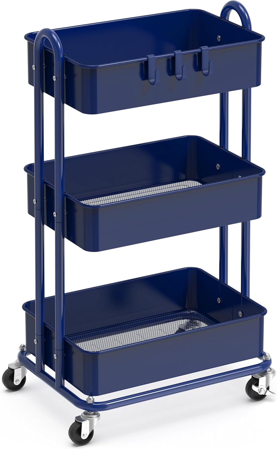Simple Houseware Heavy Duty 3-Tier Metal Utility Rolling Cart, Navy Simple Houseware Heavy Duty 3-Tier Metal Utility Rolling Cart, Navy