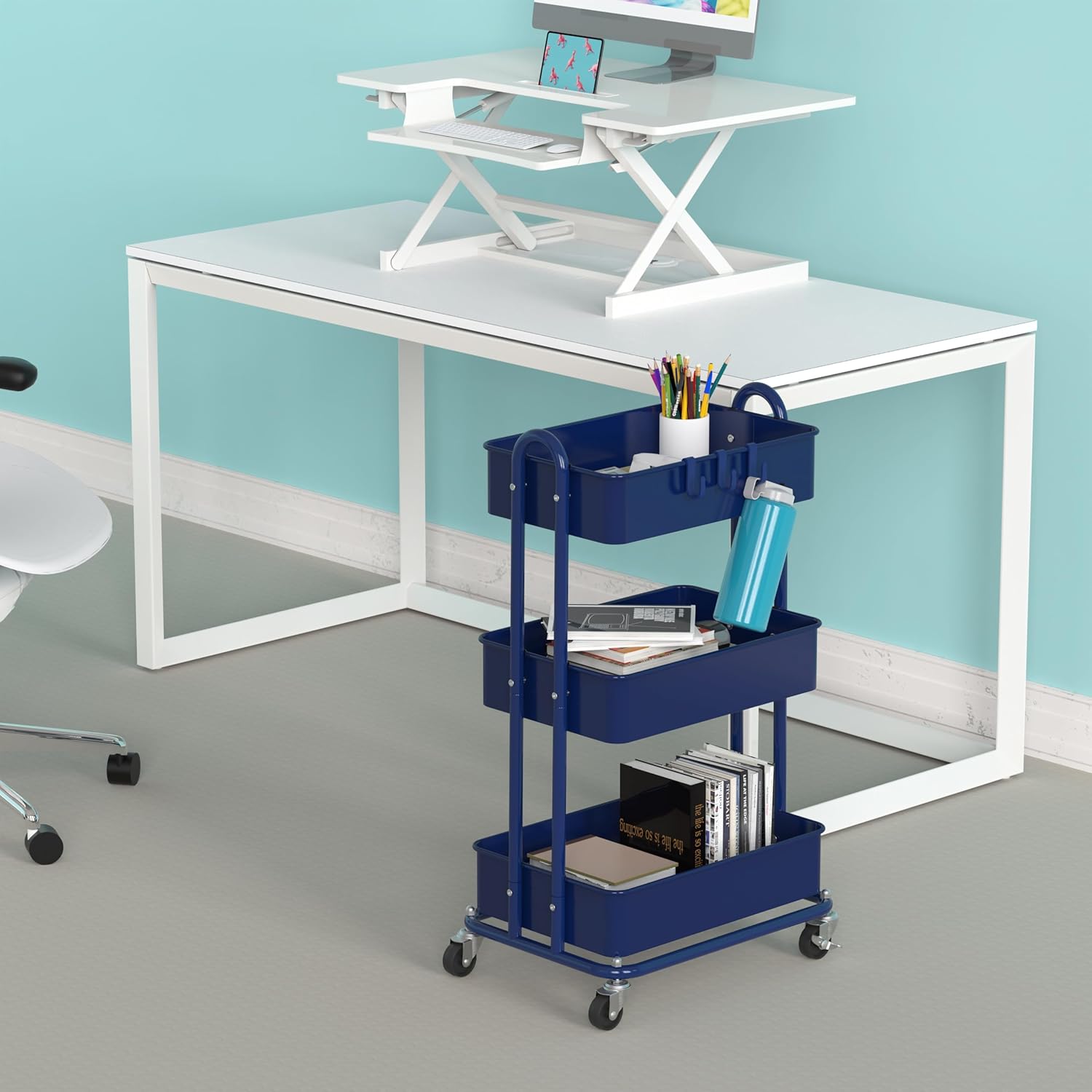 Simple Houseware Heavy Duty 3-Tier Metal Utility Rolling Cart, Navy1