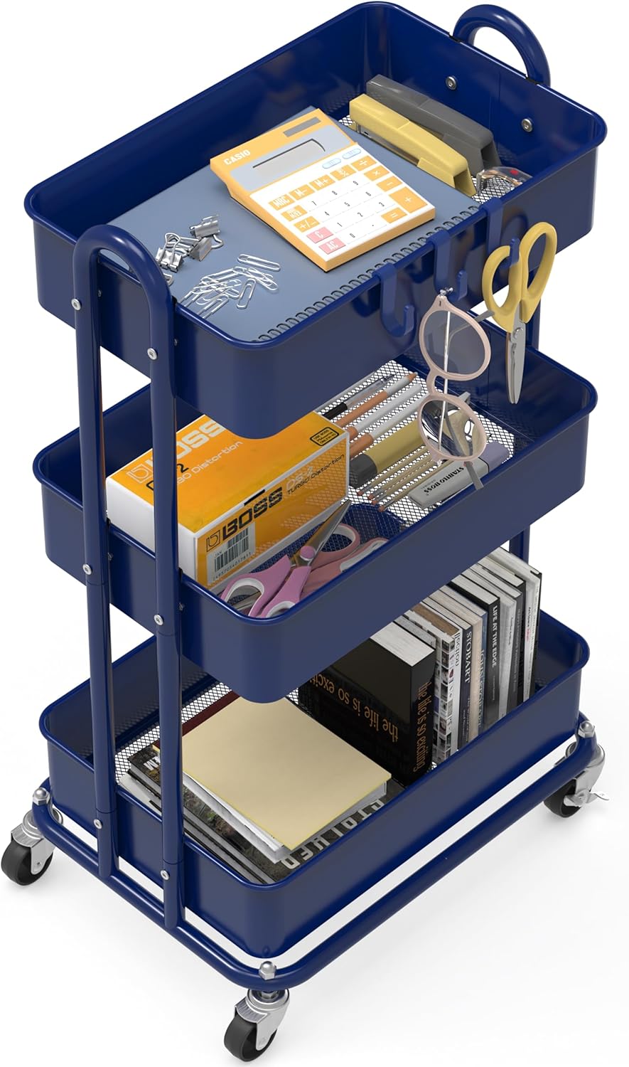 Simple Houseware Heavy Duty 3-Tier Metal Utility Rolling Cart, Navy2