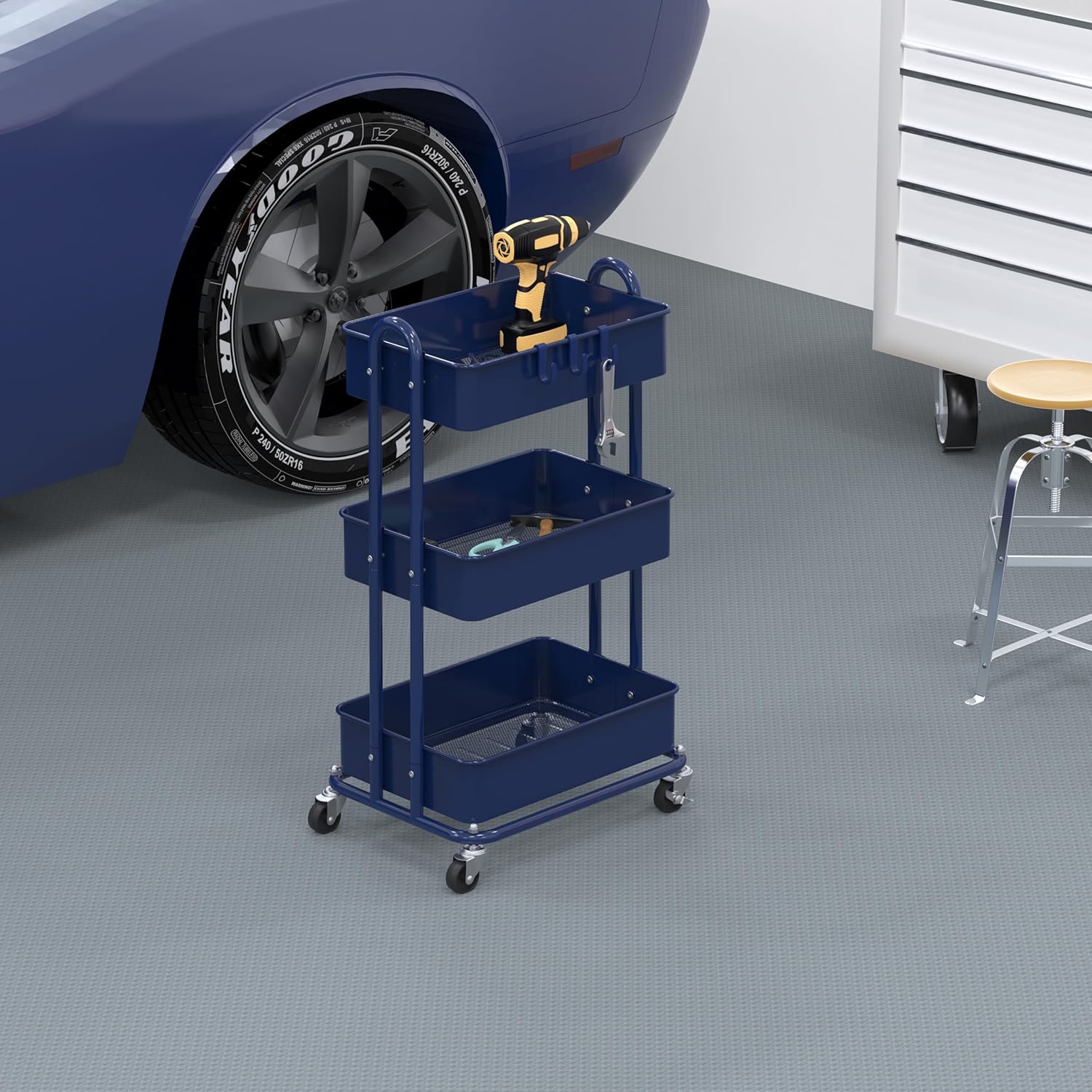 Simple Houseware Heavy Duty 3-Tier Metal Utility Rolling Cart, Navy4