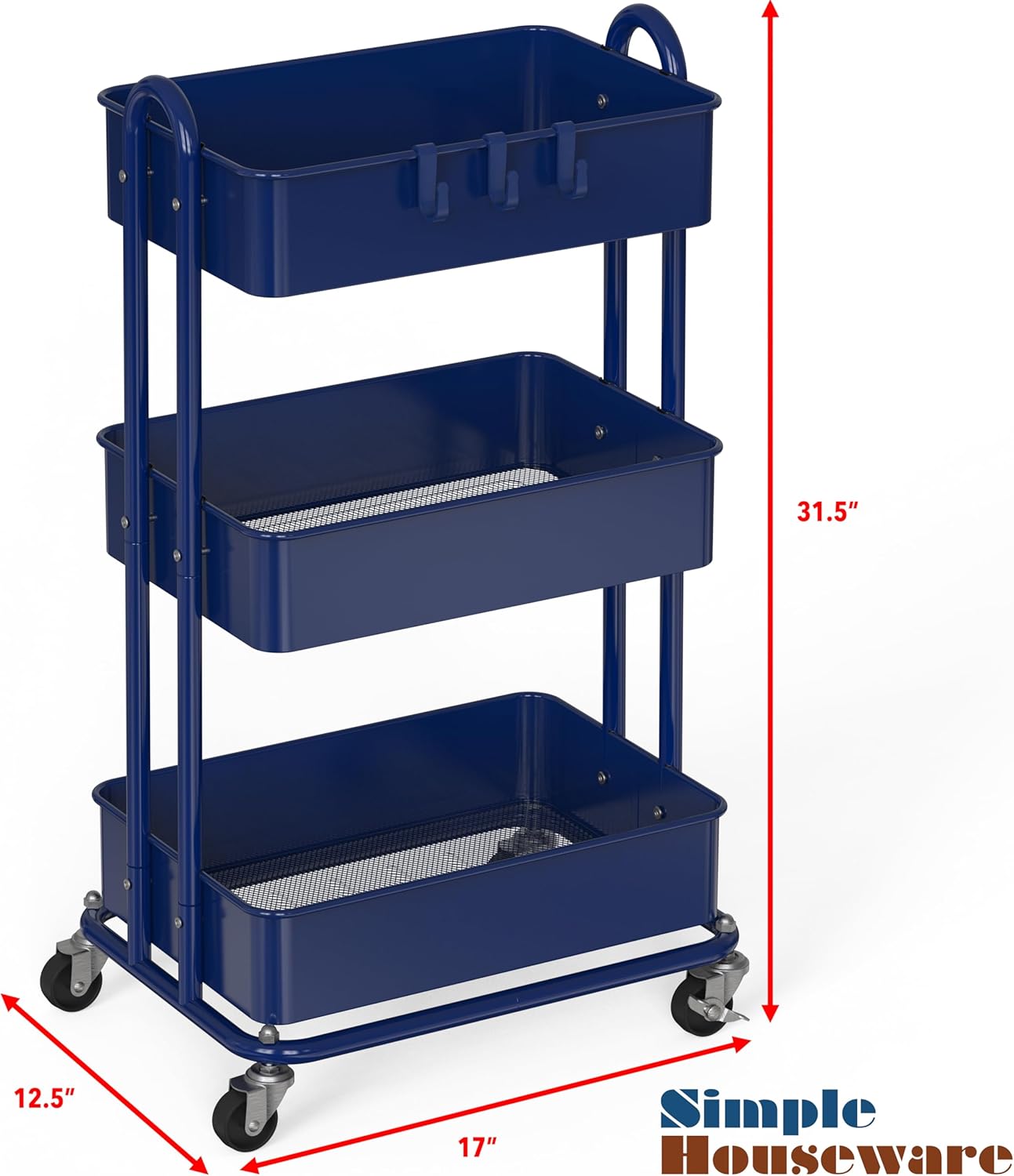 Simple Houseware Heavy Duty 3-Tier Metal Utility Rolling Cart, Navy7