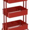 Simple Houseware Heavy Duty 3-Tier Metal Utility Rolling Cart, Red