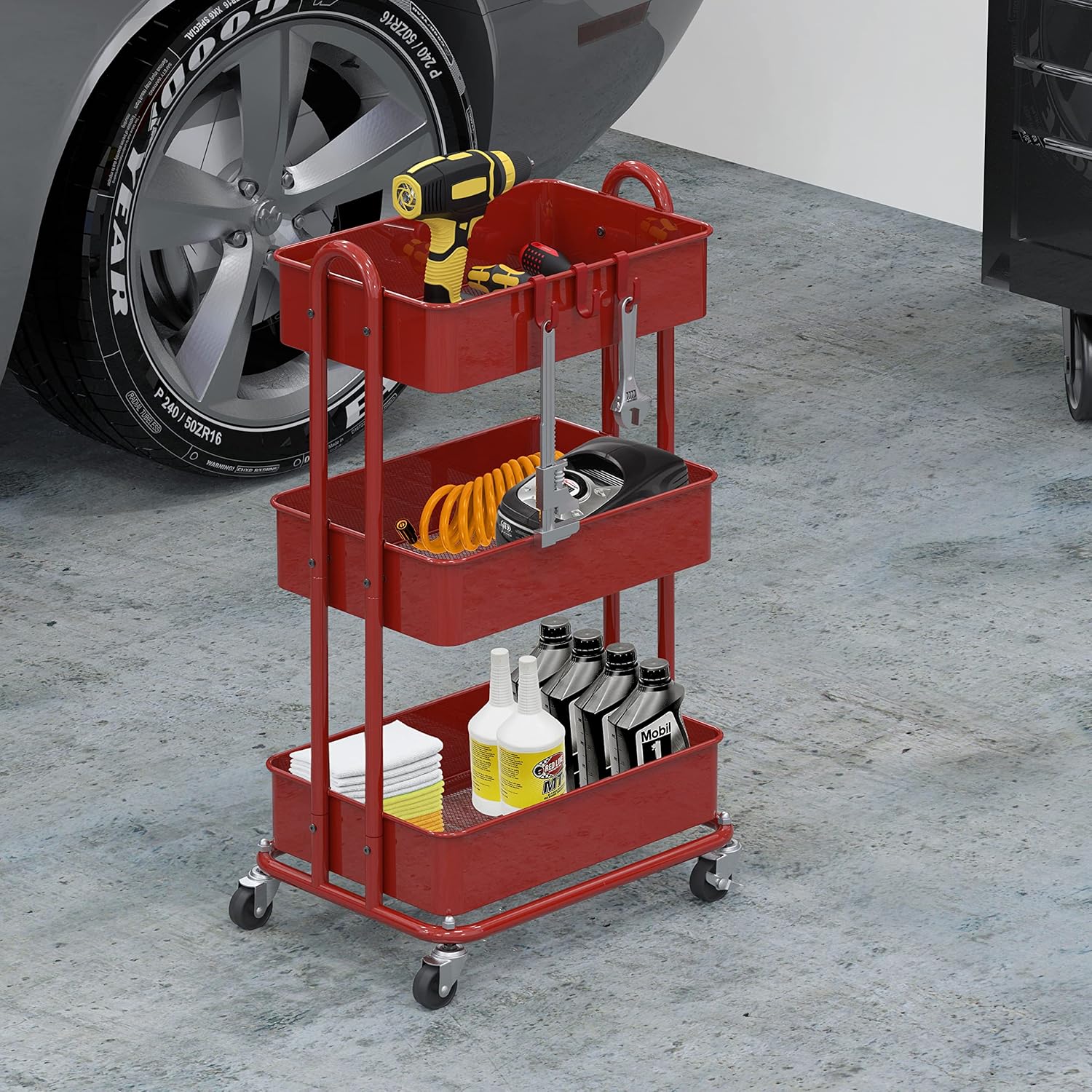 Simple Houseware Heavy Duty 3-Tier Metal Utility Rolling Cart, Red4