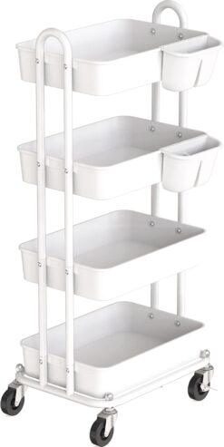 Simple Houseware Heavy Duty 4-Tier Utility Rolling Cart, White