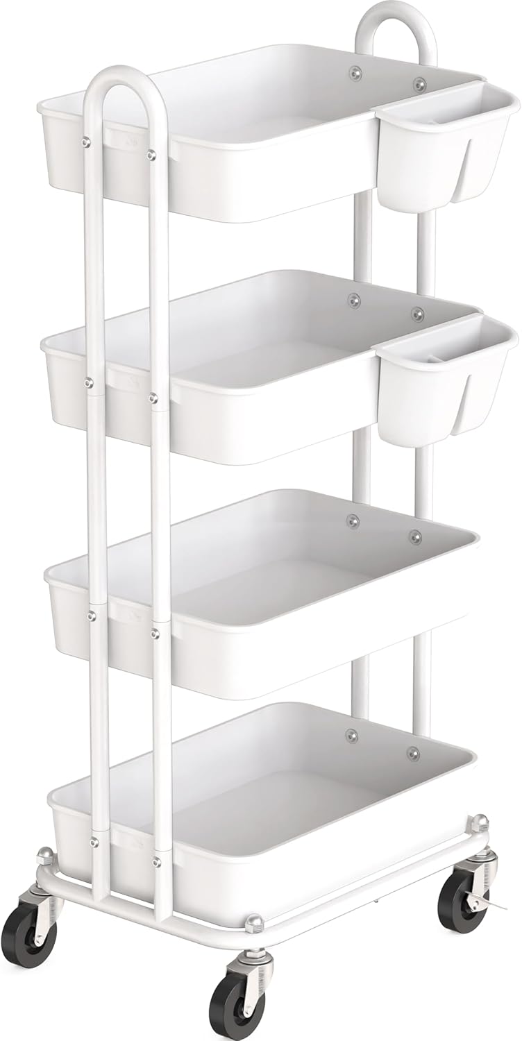 Simple Houseware Heavy Duty 4-Tier Utility Rolling Cart, White Simple Houseware Heavy Duty 4-Tier Utility Rolling Cart, White