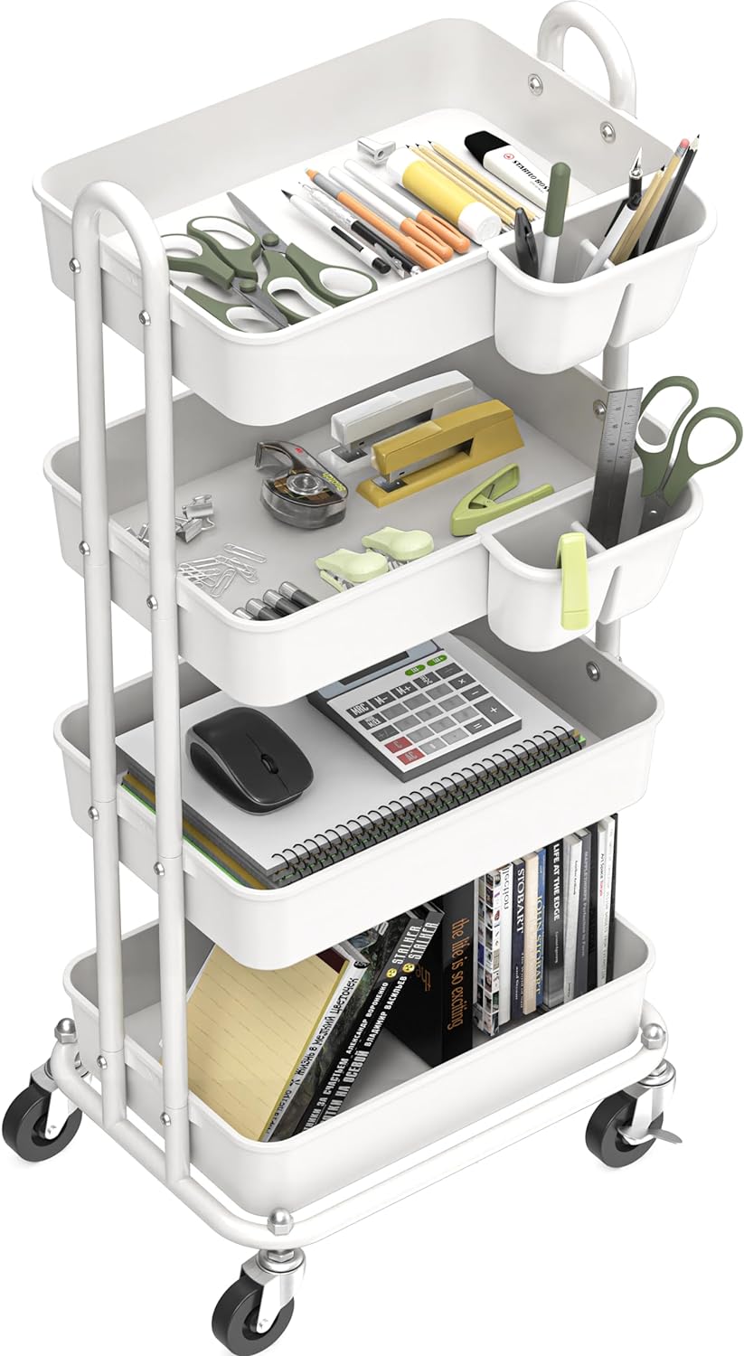 Simple Houseware Heavy Duty 4-Tier Utility Rolling Cart, White1