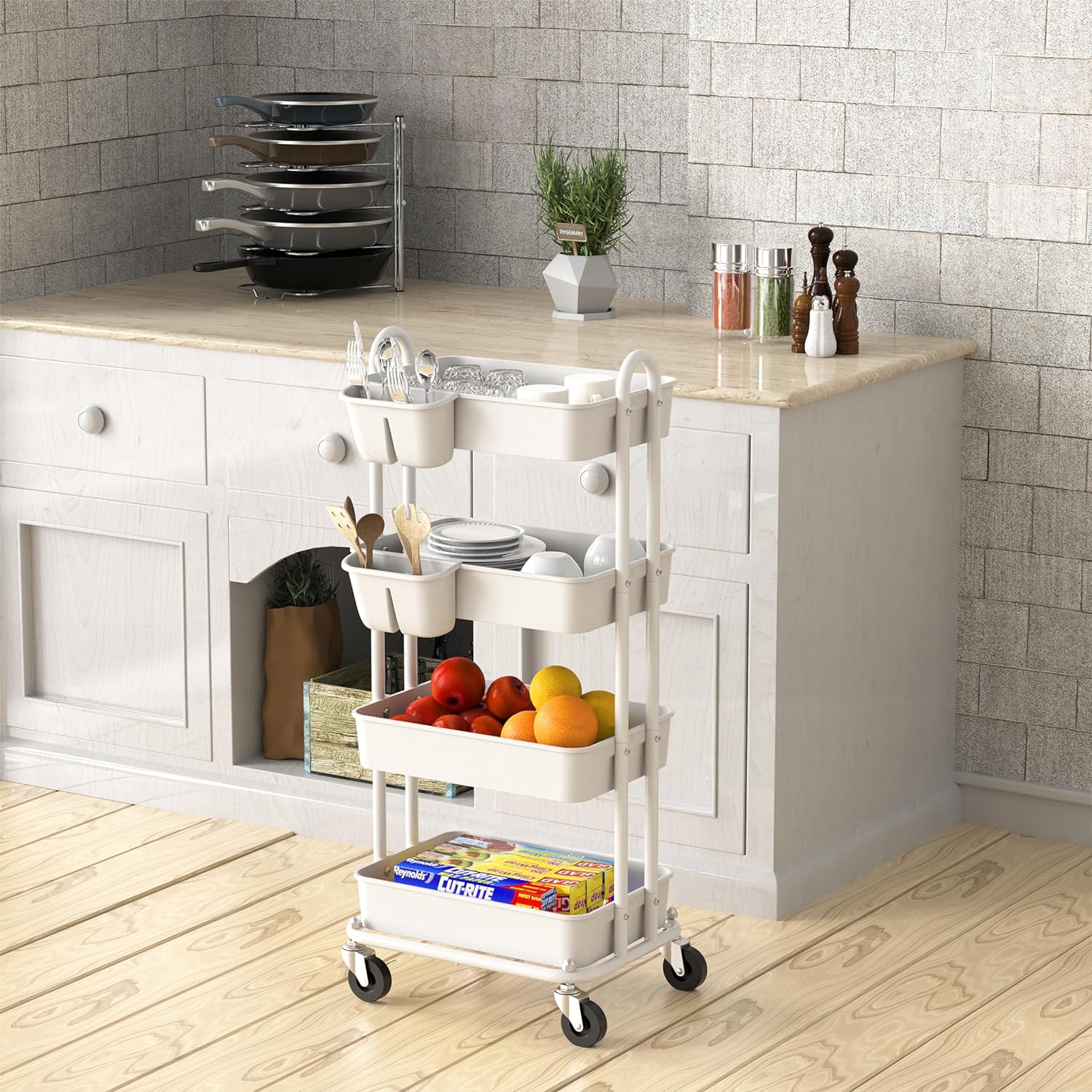 Simple Houseware Heavy Duty 4-Tier Utility Rolling Cart, White2