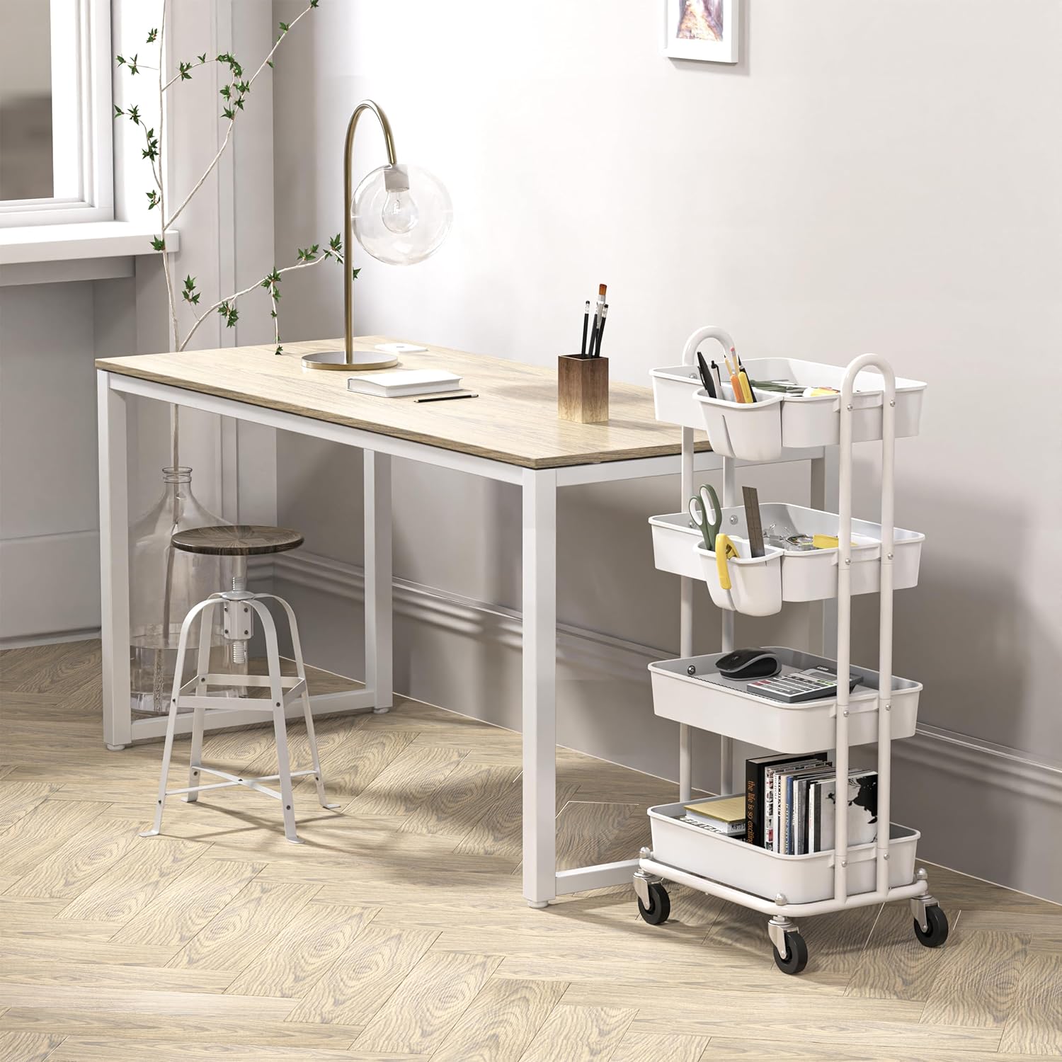 Simple Houseware Heavy Duty 4-Tier Utility Rolling Cart, White3