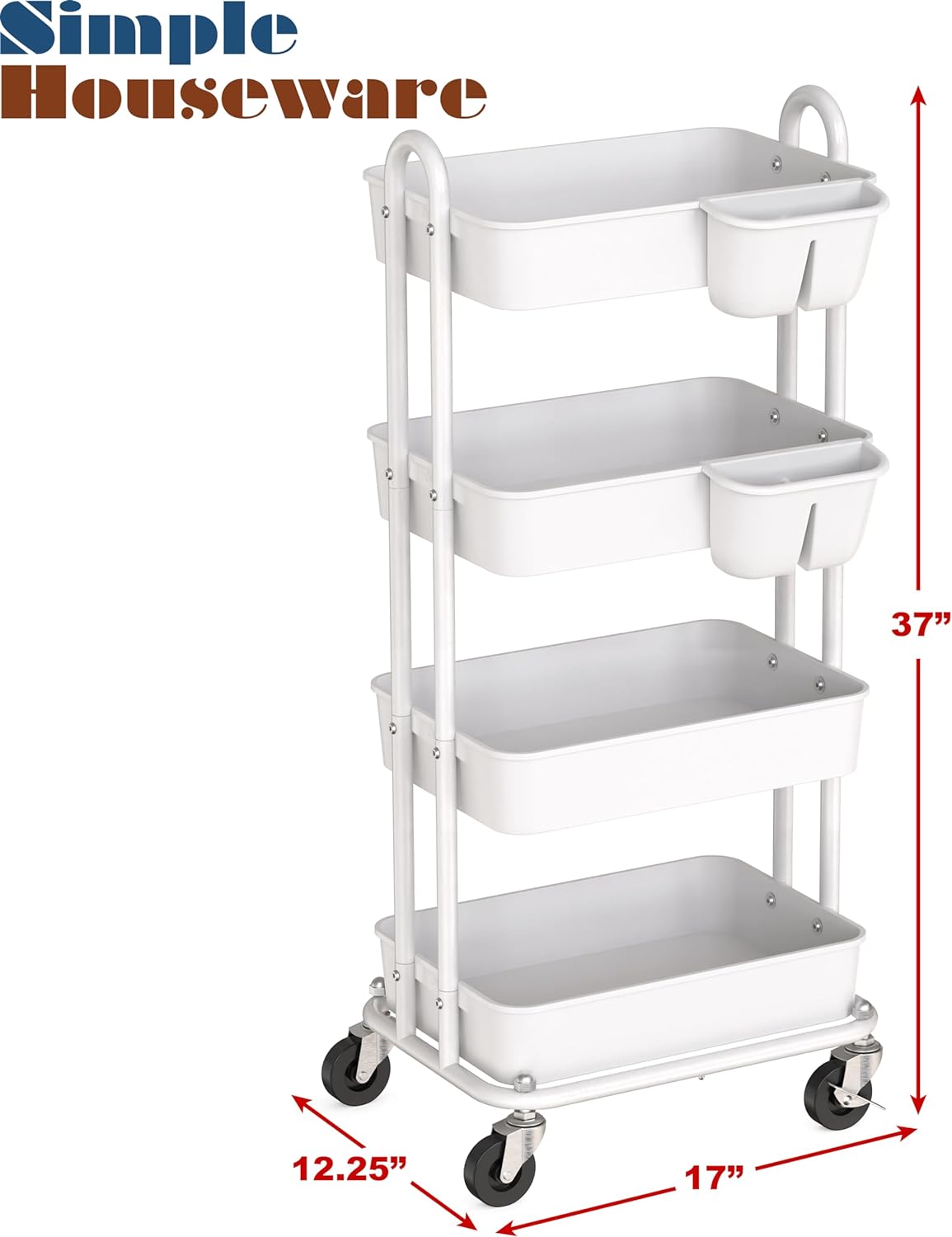 Simple Houseware Heavy Duty 4-Tier Utility Rolling Cart, White5