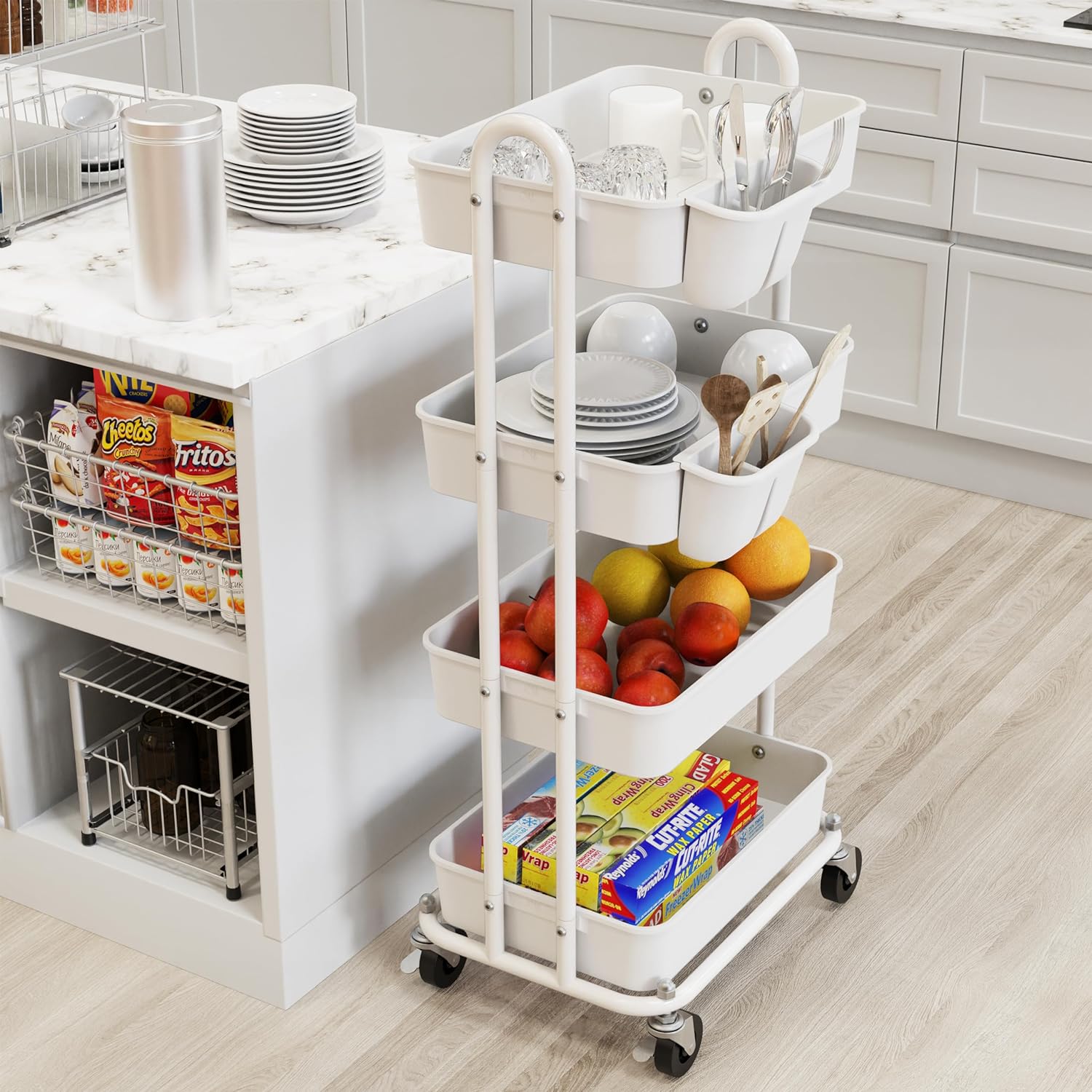 Simple Houseware Heavy Duty 4-Tier Utility Rolling Cart, White6