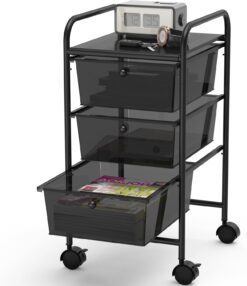 Simple Houseware Utility Cart with 3 Drawers Rolling Storage Art Craft Organizer on Wheels, Black