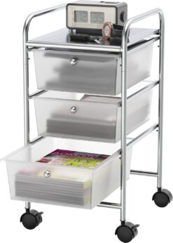 Simple Houseware Utility Cart with 3 Drawers Rolling Storage Art Craft Organizer on Wheels, Chrome