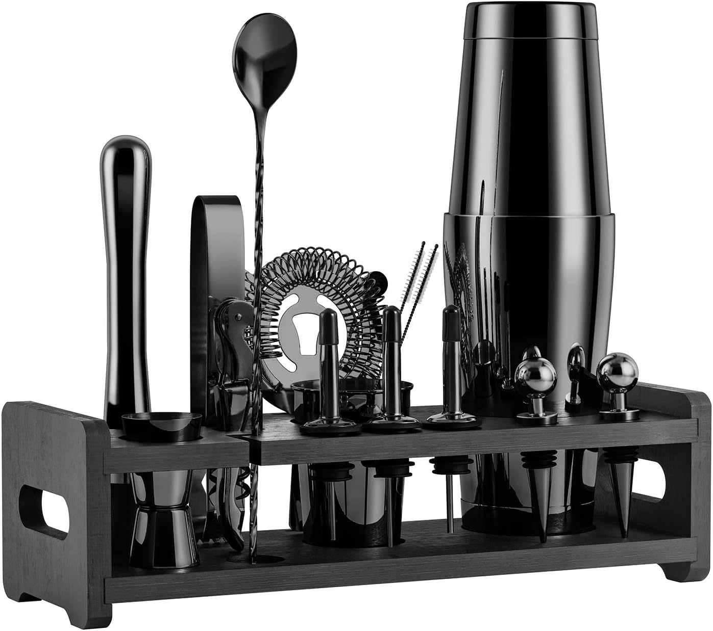 Soing 24-Piece Cocktail Shaker Set,Perfect Home Bartender Kit for Drink Mixing,Stainless Steel Bar Tools With Stand,Velvet Carry Bag & Recipes Cards Included (Black) Soing 24-Piece Cocktail Shaker Set,Perfect Home Bartender Kit for Drink Mixing,Stainless Steel Bar Tools With Stand,Velvet Carry Bag & Recipes Cards Included (Black)
