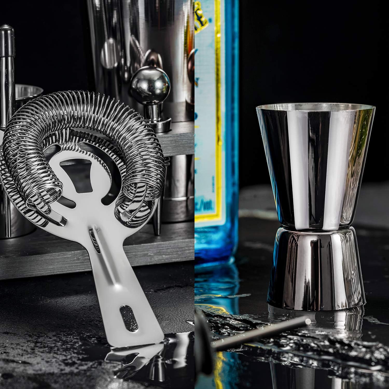 Soing 24-Piece Cocktail Shaker Set,Perfect Home Bartender Kit for Drink Mixing,Stainless Steel Bar Tools With Stand,Velvet Carry Bag & Recipes Cards Included (Black)3