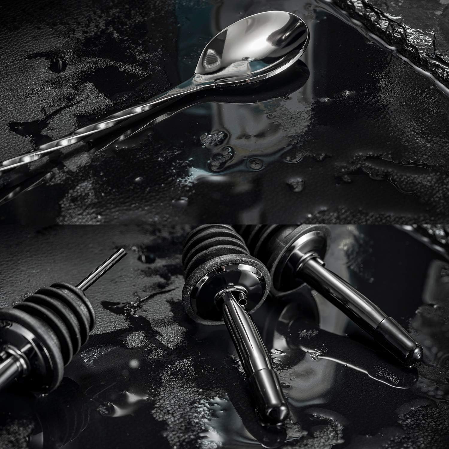 Soing 24-Piece Cocktail Shaker Set,Perfect Home Bartender Kit for Drink Mixing,Stainless Steel Bar Tools With Stand,Velvet Carry Bag & Recipes Cards Included (Black)5