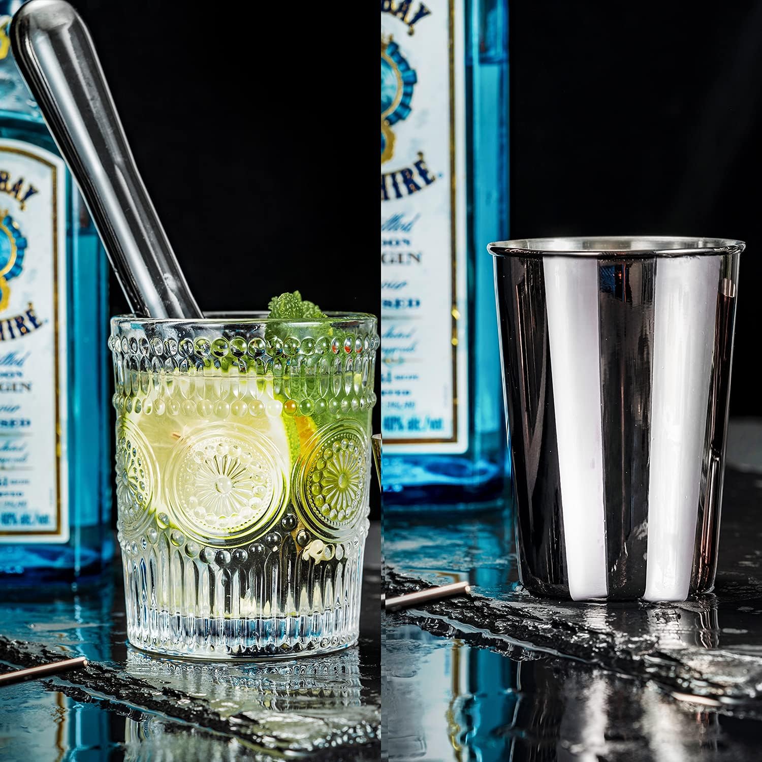 Soing 24-Piece Cocktail Shaker Set,Perfect Home Bartender Kit for Drink Mixing,Stainless Steel Bar Tools With Stand,Velvet Carry Bag & Recipes Cards Included (Black)9