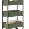 SunnyPoint 3-Tier Delicate Compact Rolling Metal Storage Organizer - Mobile Utility Cart Kitchen/Under Desk Cart with Caster Wheels (ARMY, Compact (15.5" X 26.8" X 10.27"))