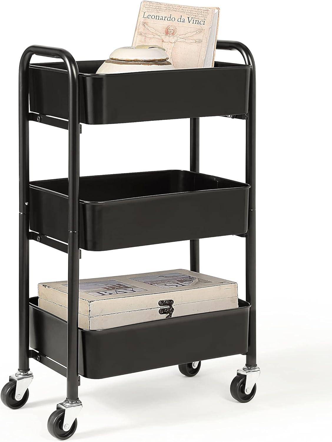 SunnyPoint 3-Tier Delicate Compact Rolling Metal Storage Organizer - Mobile Utility Cart Kitchen Under Desk Cart with Caster Wheels (BLK, Compact (15.5 X 26.8 X 10.27)) SunnyPoint 3-Tier Delicate Compact Rolling Metal Storage Organizer - Mobile Utility Cart Kitchen/Under Desk Cart with Caster Wheels (BLK, Compact (15.5" X 26.8" X 10.27"))