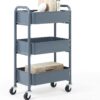 SunnyPoint 3-Tier Delicate Compact Rolling Metal Storage Organizer - Mobile Utility Cart Kitchen/Under Desk Cart with Caster Wheels (BLUE, Compact (15.5" X 26.8" X 10.27"))