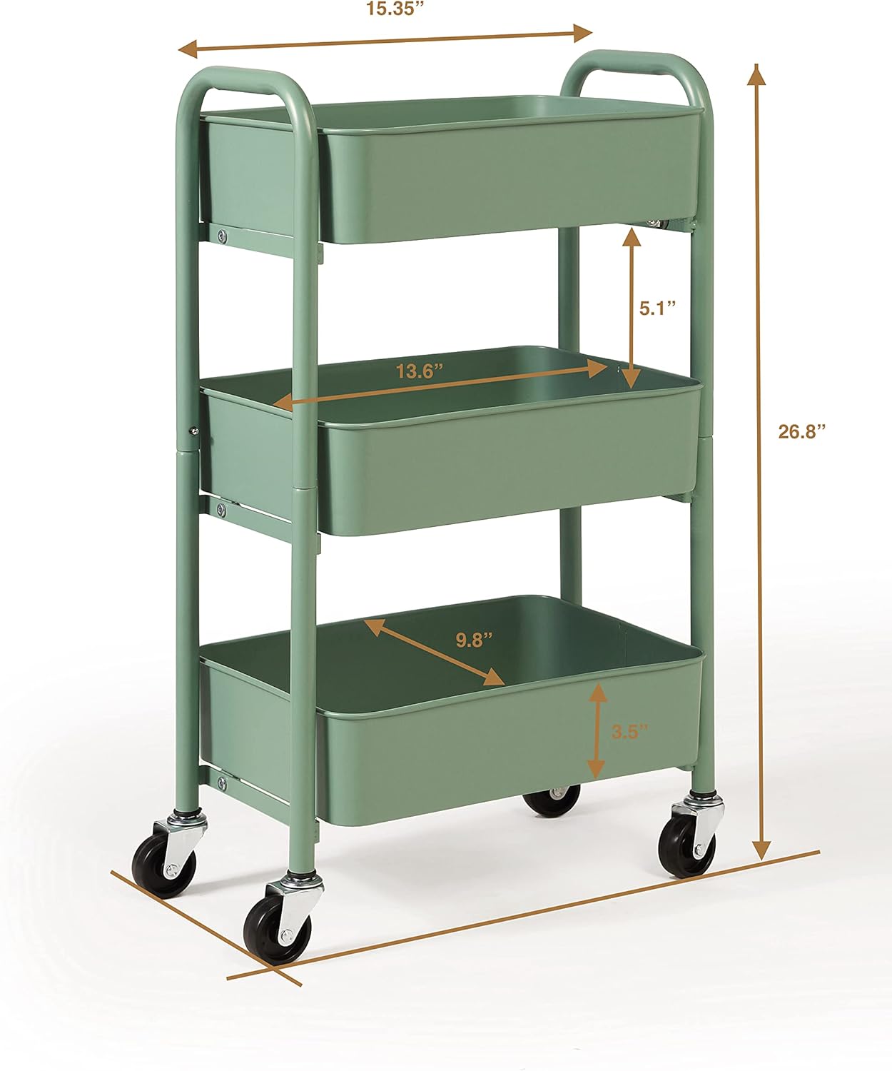SunnyPoint 3-Tier Delicate Compact Rolling Metal Storage Organizer - Mobile Utility Cart Kitchen Under Desk Cart with Caster Wheels (TURQ, Compact (15.5 X 26.8 X 10.27))7
