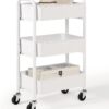 SunnyPoint 3-Tier Delicate Compact Rolling Metal Storage Organizer - Mobile Utility Cart Kitchen/Under Desk Cart with Caster Wheels (WHT, Compact (15.5" X 26.8" X 10.27"))