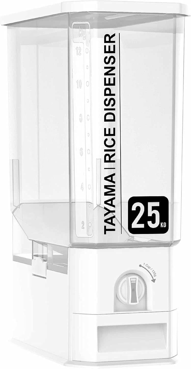 TAYAMA 55 lbs. Capacity Rice Dispenser Grain Storage Container,White TAYAMA 55 lbs. Capacity Rice Dispenser Grain Storage Container,White