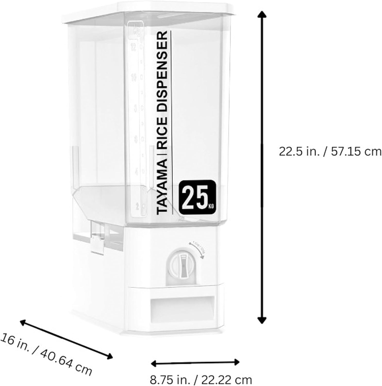 TAYAMA 55 lbs. Capacity Rice Dispenser Grain Storage Container,White88