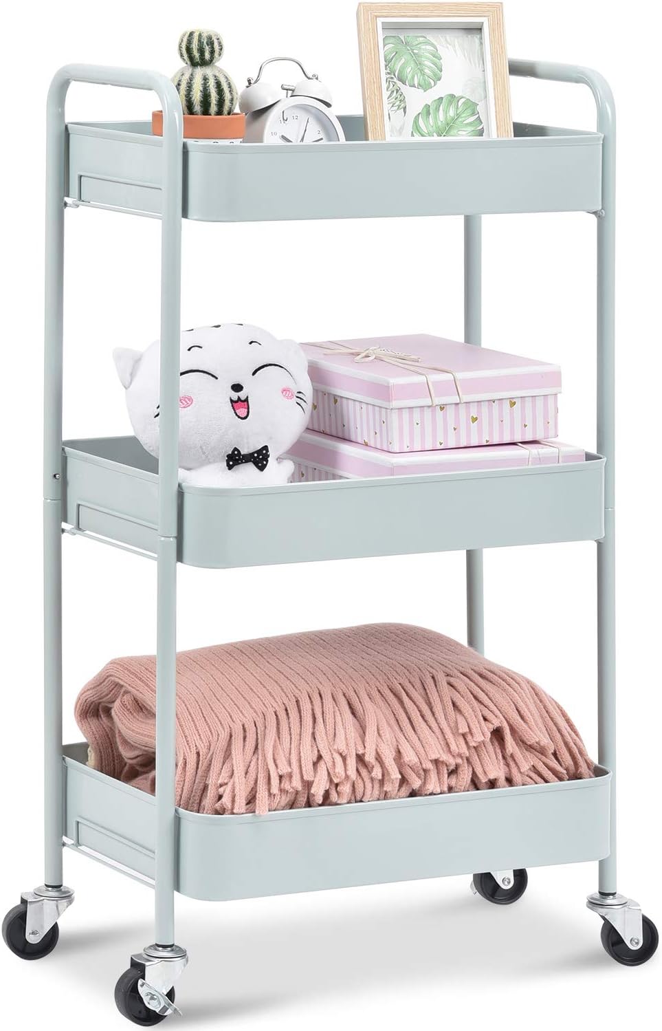 TOOLF 3-Tier Rolling Cart, Metal Utility Cart with Lockable Wheels, Storage Craft Art Cart Trolley Organizer Serving Cart Easy Assembly for Office, Bathroom, Kitchen, Kids' Room, Classroom (Green) TOOLF 3-Tier Rolling Cart, Metal Utility Cart with Lockable Wheels, Storage Craft Art Cart Trolley Organizer Serving Cart Easy Assembly for Office, Bathroom, Kitchen, Kids' Room, Classroom (Green)
