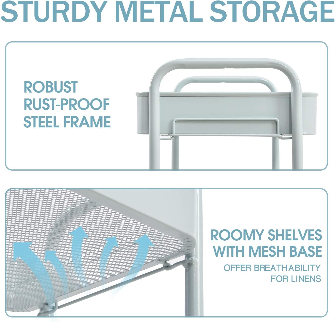 TOOLF 3-Tier Rolling Cart, Metal Utility Cart with Lockable Wheels, Storage Craft Art Cart Trolley Organizer Serving Cart Easy Assembly for Office, Bathroom, Kitchen, Kids' Room, Classroom (Green)3