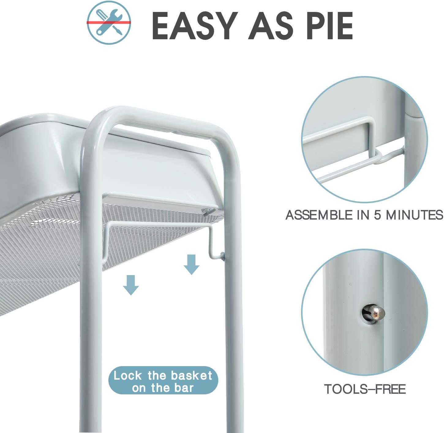 TOOLF 3-Tier Rolling Cart, Metal Utility Cart with Lockable Wheels, Storage Craft Art Cart Trolley Organizer Serving Cart Easy Assembly for Office, Bathroom, Kitchen, Kids' Room, Classroom (Green)5