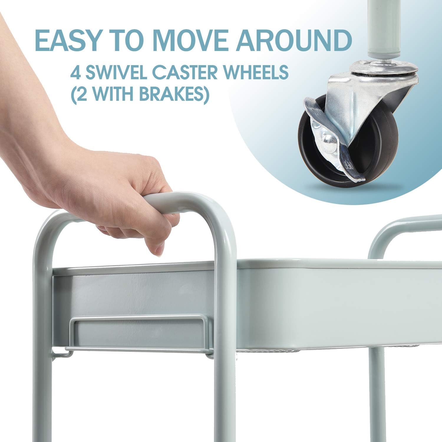 TOOLF 3-Tier Rolling Cart, Metal Utility Cart with Lockable Wheels, Storage Craft Art Cart Trolley Organizer Serving Cart Easy Assembly for Office, Bathroom, Kitchen, Kids' Room, Classroom (Green)8