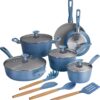 Tramontina 14-Piece Ceramic Cookware Set - Blue - Nonstick, Induction-Ready, Oven Safe, Dishwasher Safe, Includes Fry Pans, Sauté Pan, Sauce Pans, Dutch Oven, and Wooden Utensils, 80110/035DS