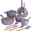 Tramontina 14-Piece Ceramic Cookware Set - Purple - Nonstick, Induction-Ready, Oven Safe, Dishwasher Safe, Includes Fry Pans, Sauté Pan, Sauce Pans, Dutch Oven, and Wooden Utensils, 80110/037DS