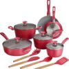 Tramontina 14-Piece Ceramic Cookware Set - Red - Nonstick, Induction-Ready, Oven Safe, Dishwasher Safe, Includes Fry Pans, Sauté Pan, Sauce Pans, Dutch Oven, and Wooden Utensils, 80110/034DS