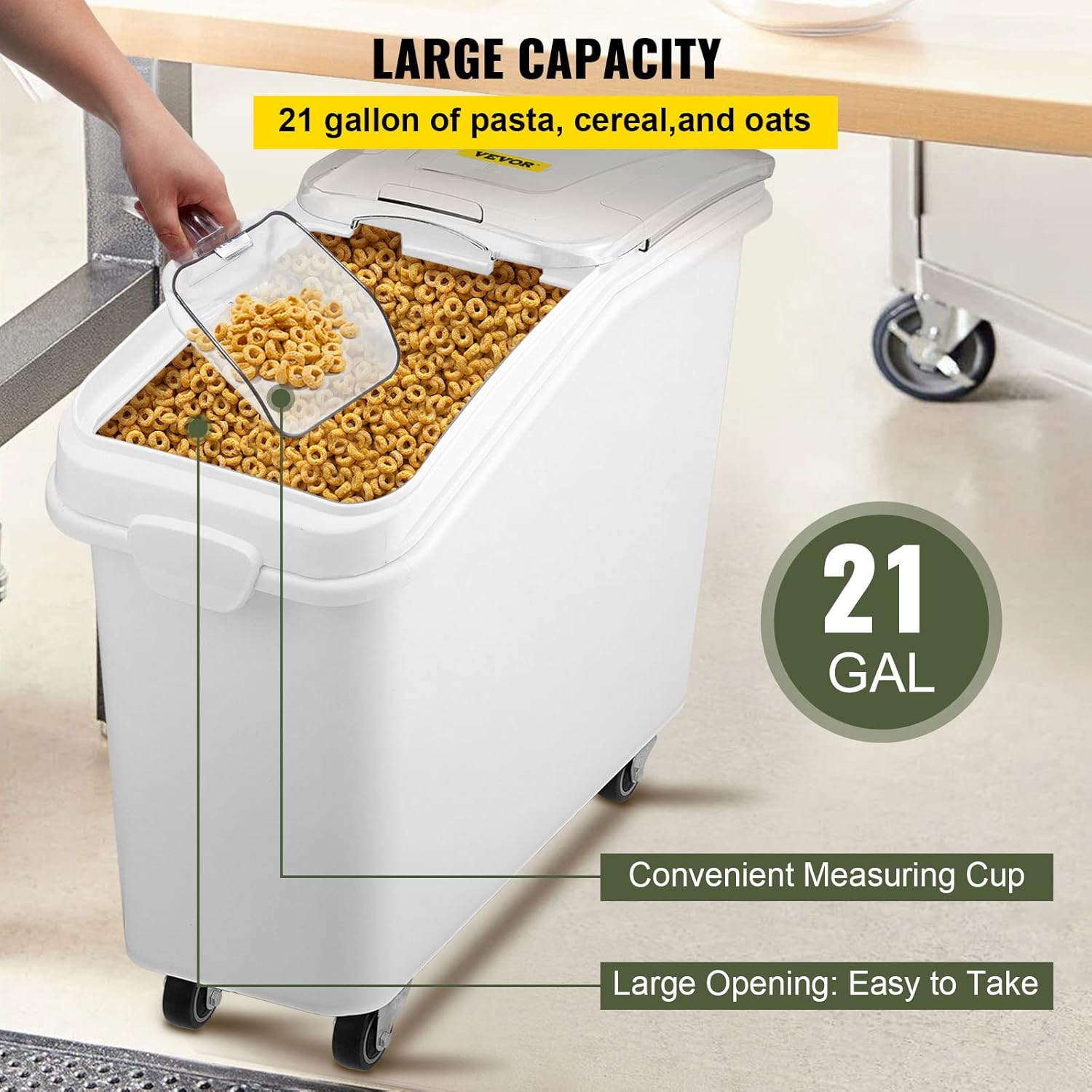 VEVOR 21 Gallon Ingredient Bin with Scoop 400 Cup Ingredient Bin with Sliding Lid Commercial Food Storage for Kitchen5