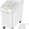 VEVOR 27 Gallon food storage containers 500 Cup Ingredient Bin with Scoop and Sliding Lid Commercial Food Container Ideal for rice storage, dog food container, flour, and sugar containers, White