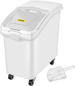 VEVOR 27 Gallon food storage containers 500 Cup Ingredient Bin with Scoop and Sliding Lid Commercial Food Container Ideal for rice storage, dog food container, flour, and sugar containers, White