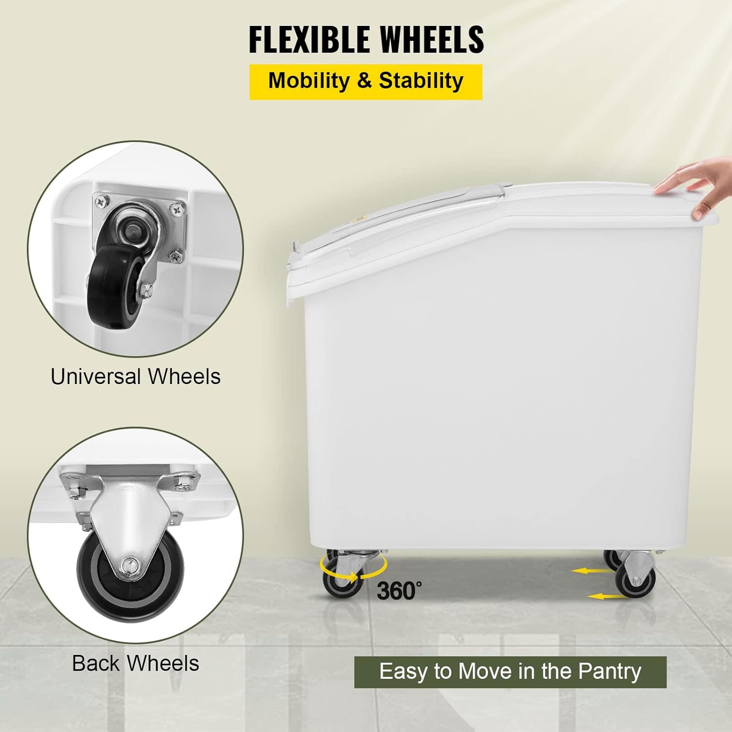 VEVOR 27 Gallon food storage containers 500 Cup Ingredient Bin with Scoop and Sliding Lid Commercial Food Container Ideal for rice storage, dog food container, flour, and sugar containers, White8