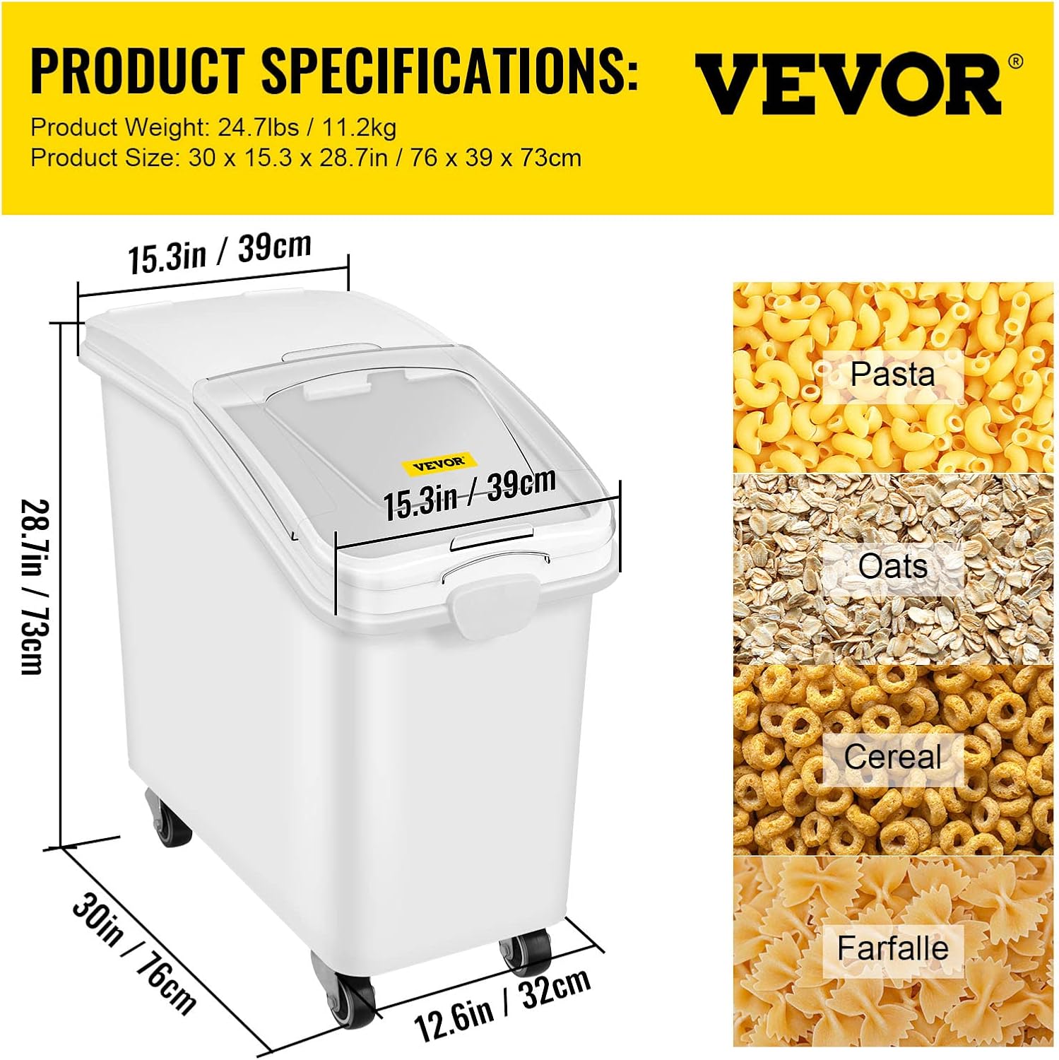 VEVOR 27 Gallon food storage containers 500 Cup Ingredient Bin with Scoop and Sliding Lid Commercial Food Container Ideal for rice storage, dog food container, flour, and sugar containers, White9
