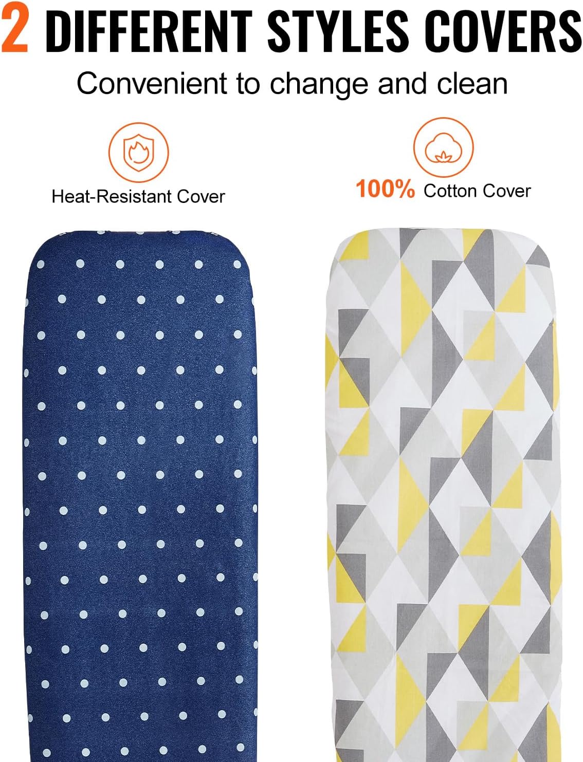 VEVOR Ironing Board with Bottom Storage Tray, Thickened 4 Layers Iron Board with Heat Resistant Cover and 100% Cotton Cover, 10 Adjustable Heights Ironing Board for Home Laundry Room Use (Size 55x15)5