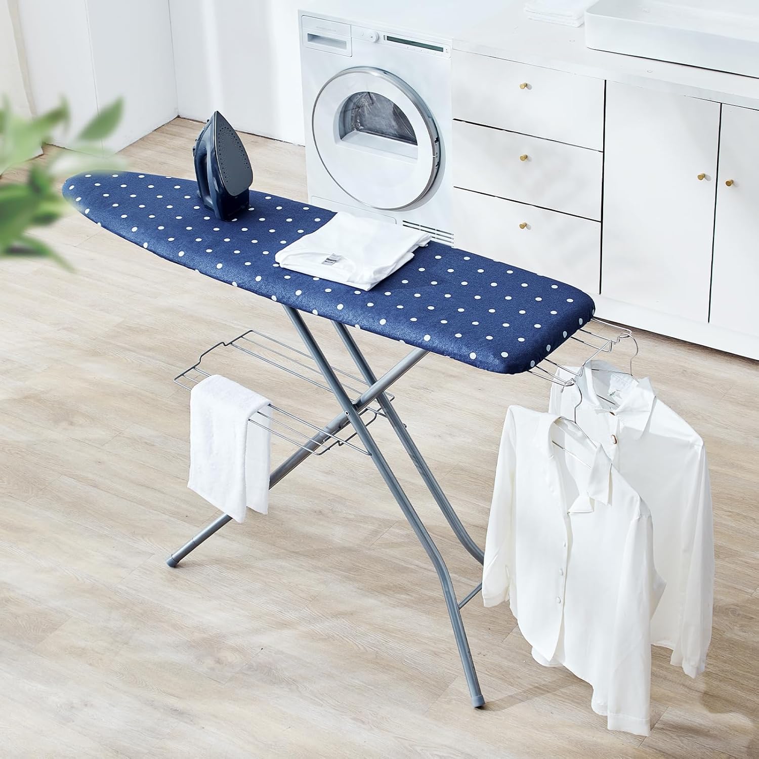 VEVOR Ironing Board with Bottom Storage Tray, Thickened 4 Layers Iron Board with Heat Resistant Cover and 100% Cotton Cover, 10 Adjustable Heights Ironing Board for Home Laundry Room Use (Size 55x15)7