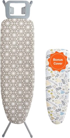 VEVOR Ironing Board with Large 51 x 13 Ironing Surface, Thickened 4 Layers Iron Board with Heat Resistant Cover and 100% Cotton Cover, 7 Adjustable Heights Ironing Board for Home Laundry Room Use