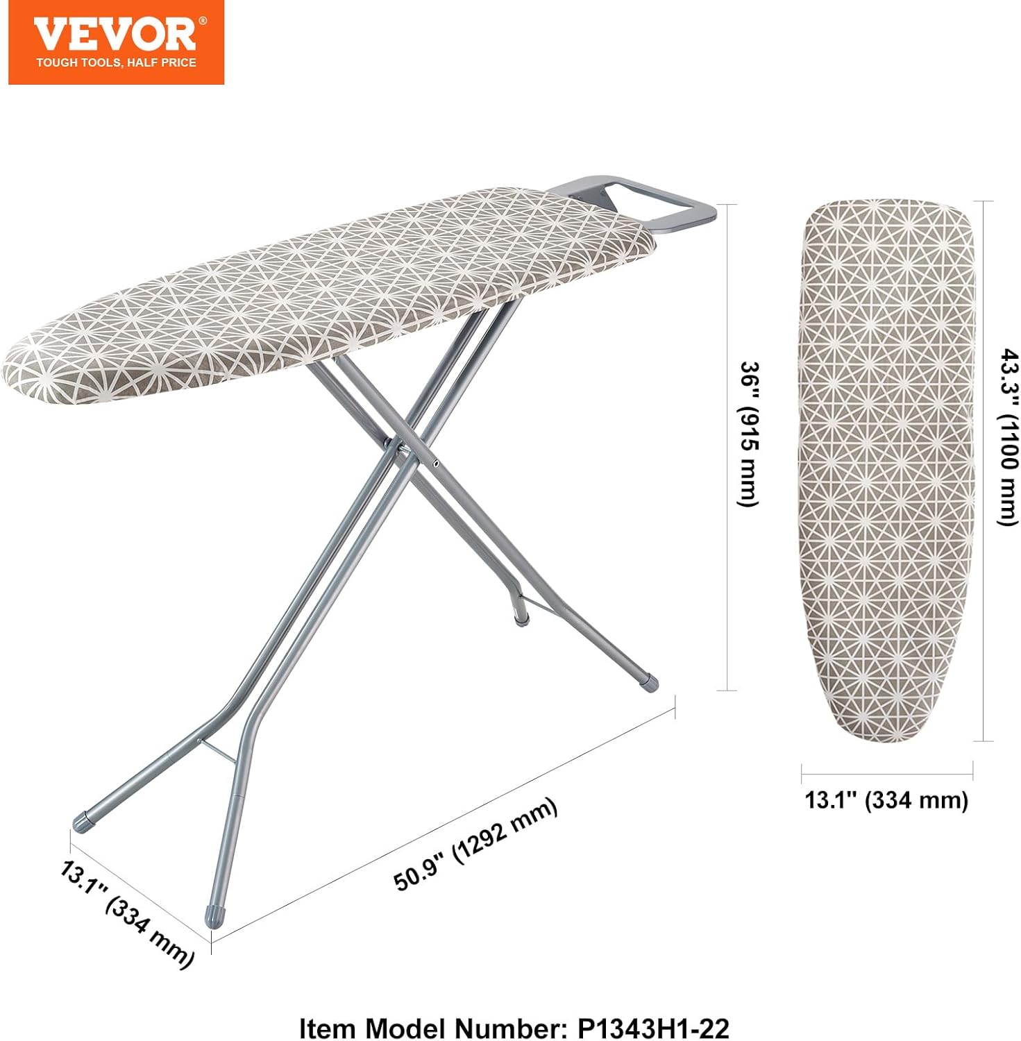 VEVOR Ironing Board with Large 51 x 13 Ironing Surface, Thickened 4 Layers Iron Board with Heat Resistant Cover and 100 Cotton Cover, 7 Adjustable Heights Ironing Board for Home Laundry Room Use1
