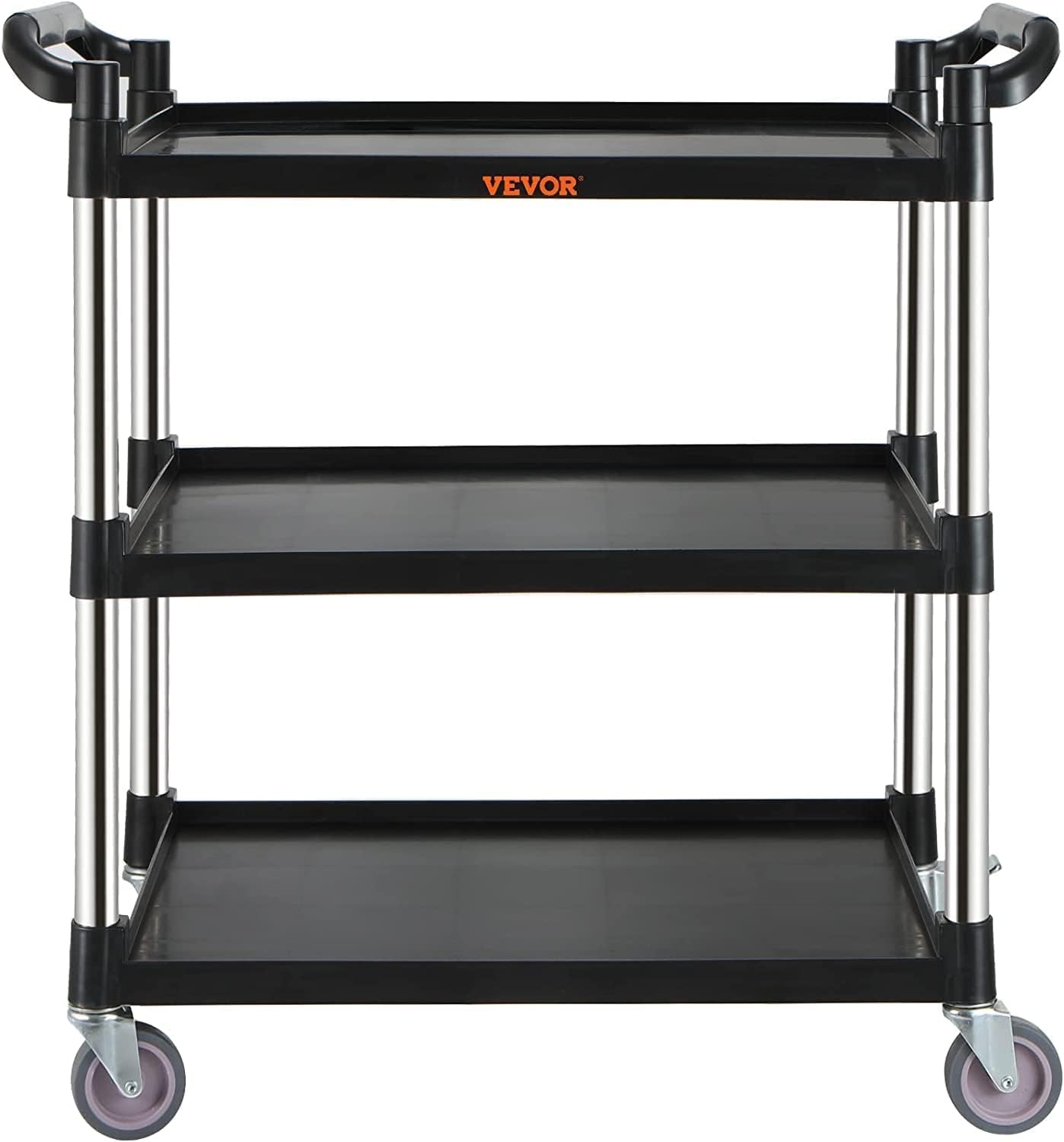 VEVOR Utility Service Cart, 3 Shelf Heavy Duty 154LBS Food Service Cart, Rolling Utility Cart with Lockable Wheels, 32.7 x 15.7 x 37.4 Plastic Utility Cart for Kitchen Office Restaurant Home, Black VEVOR Utility Service Cart, 3 Shelf Heavy Duty 154LBS Food Service Cart, Rolling Utility Cart with Lockable Wheels, 32.7" x 15.7" x 37.4" Plastic Utility Cart for Kitchen Office Restaurant Home, Black