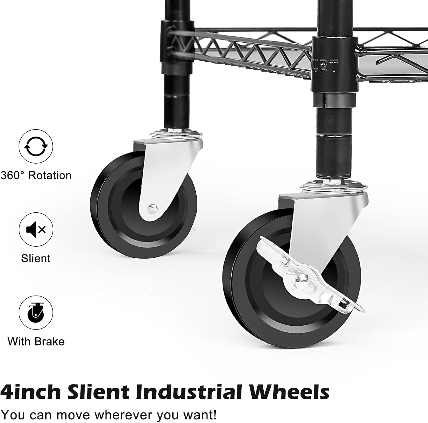 WDT 990Lbs Capacity Heavy Duty Rolling Utility Cart, NSF Rolling Carts with Wheels,Commercial Grade Metal Cart with Handle Bar & Shelf Liner,Trolley Serving Cart for Restaurant,Kitchen,Black4