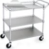 WDT 990Lbs Capacity Heavy Duty Rolling Utility Cart, NSF Rolling Carts with Wheels,Commercial Grade Metal Cart with Handle Bar & Shelf Liner,Trolley Serving Cart for Restaurant,Kitchen,Gray